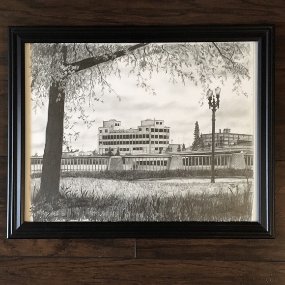 **Last Chance** Hand drawn 20βx16β Portland OR artwork in frame - Picture 1 of 5